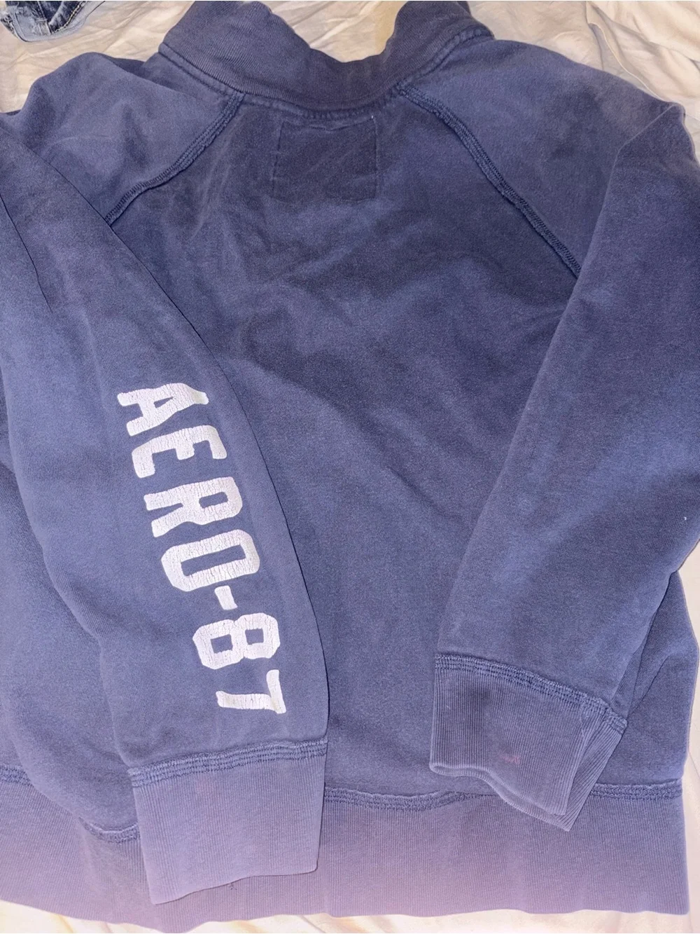 Aeropostale Men's Navy Zip-Up Sweatshirt with White Chest Logo